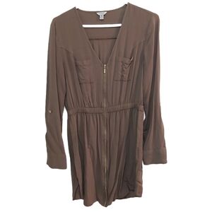 Guess Olive Green Longsleeve Front Zipped Dress, Size Medium (M)